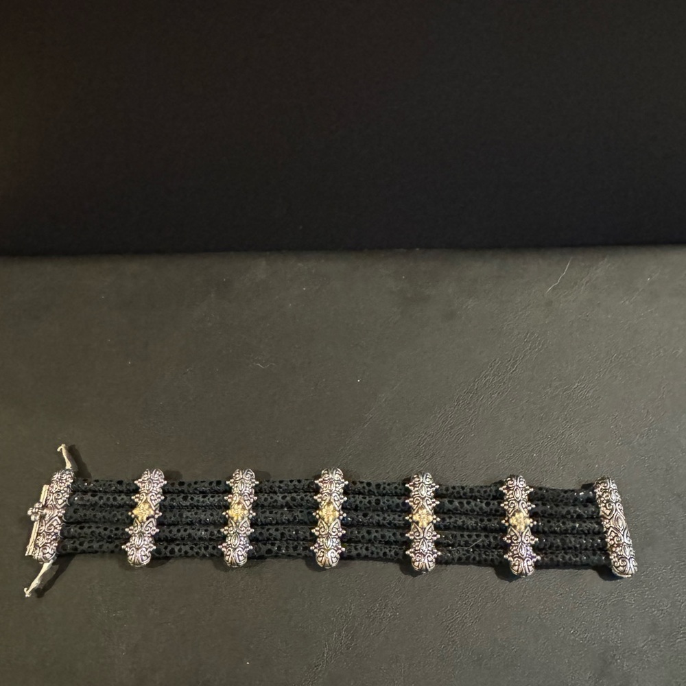 Barbara Bixby Sterling Silver and 18k Gold Leather Bracelet - Picture 3 of 12